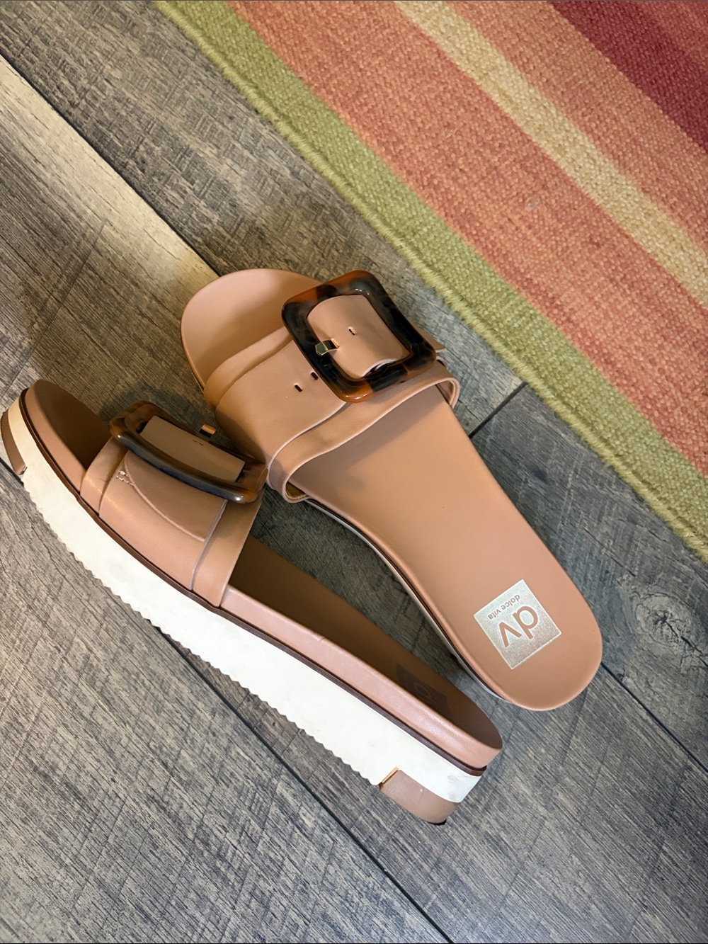DV by Dolce Vita Cayden Blush Tan Slide Sandals with Tortoiseshell Buckle